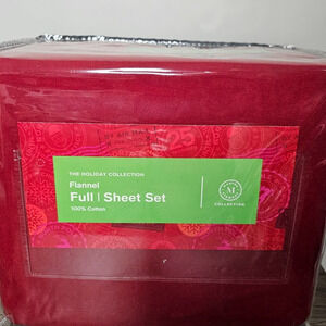 Martha Stewart Holiday Collection Full Size Flannel Sheet Set Red NWT